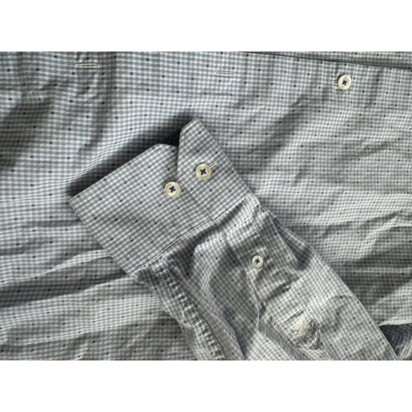 BUGATCHI Men's Blue Plaid Dot Button Down Shirt Size 16 1/2 - Picture 7 of 9